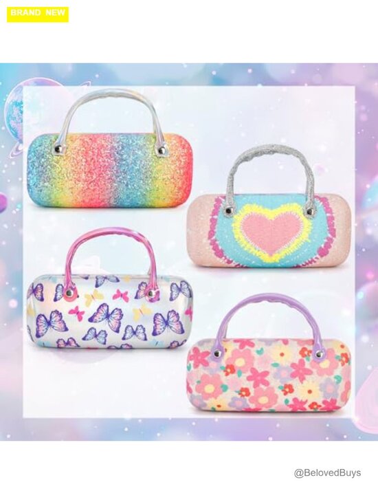 Hard Shell Eyeglasses Case with Handle, PU Leather Glitter Protective Pouch for main image 7